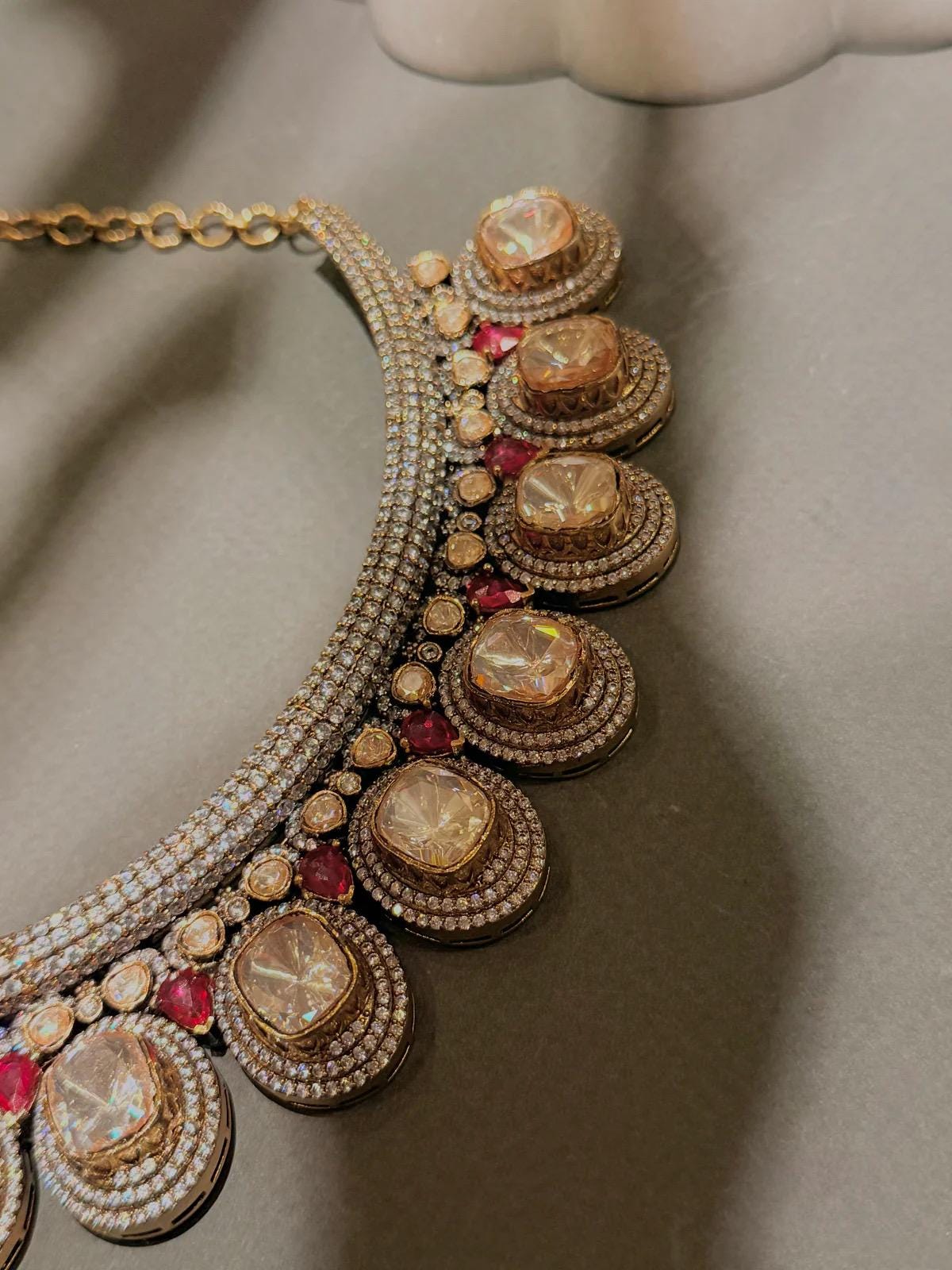 Rose Gold Kundan Necklace Set | Bridal Choker with Ruby Accents, Earrings