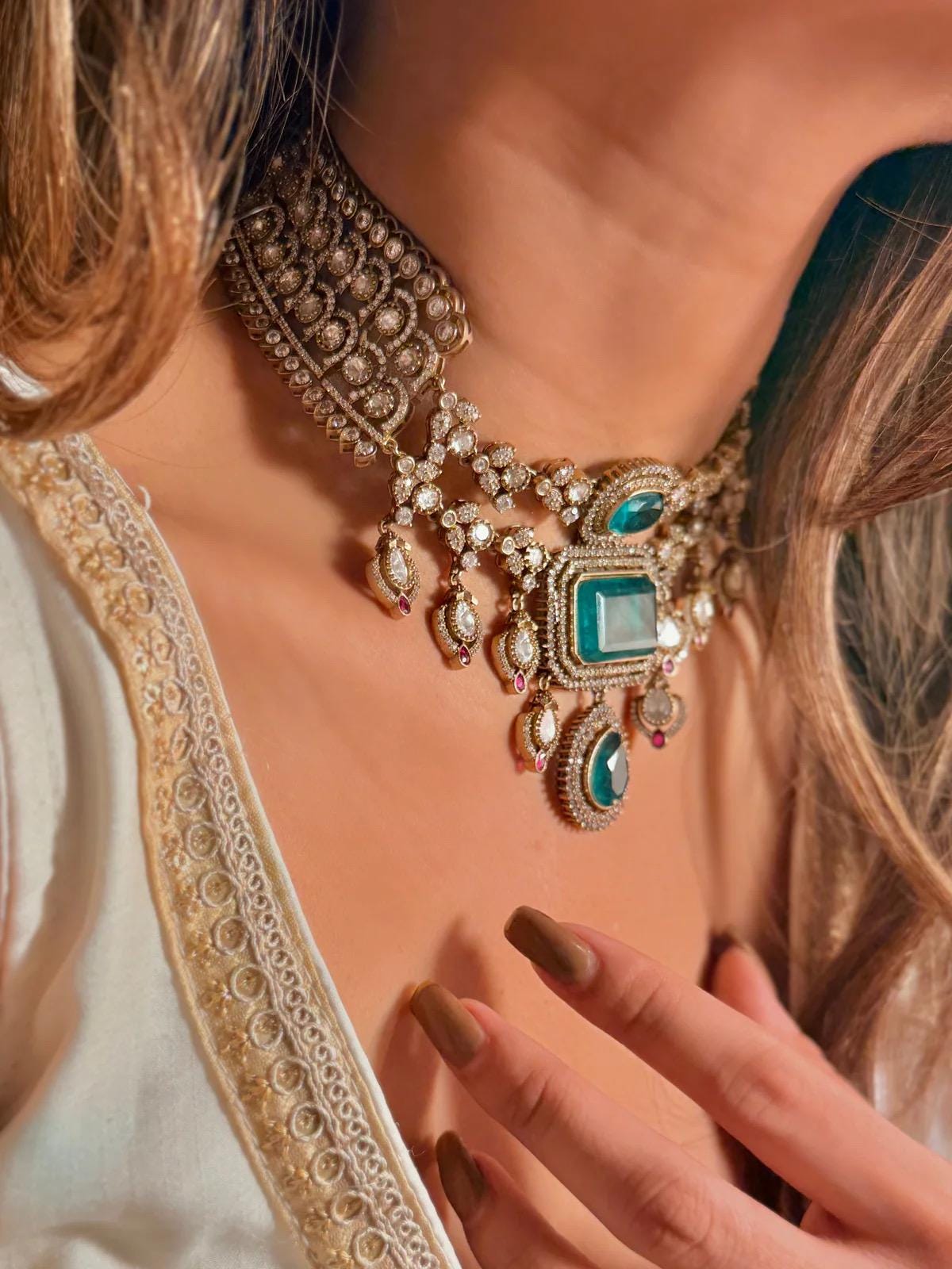 Kundan Choker Necklace Set | Emerald Ruby Bridal Statement Earrings