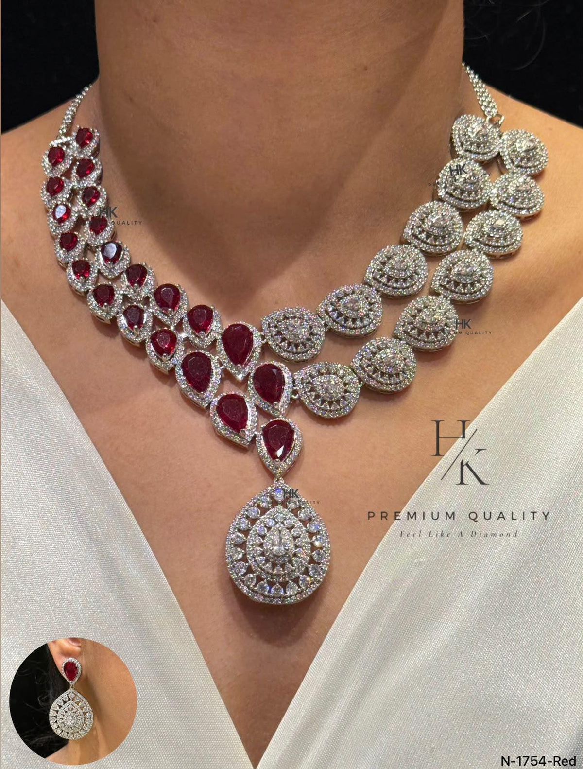 American Diamond Bridal Necklace Set | CZ Teardrop Earrings, Wedding Jewelry