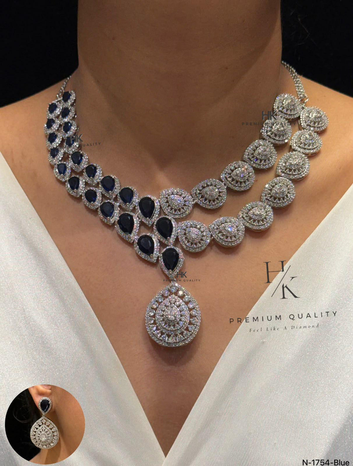 American Diamond Bridal Necklace Set | CZ Teardrop Earrings, Wedding Jewelry