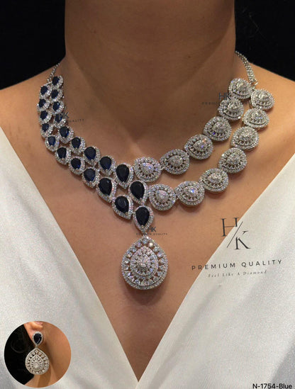 American Diamond Bridal Necklace Set | CZ Teardrop Earrings, Wedding Jewelry