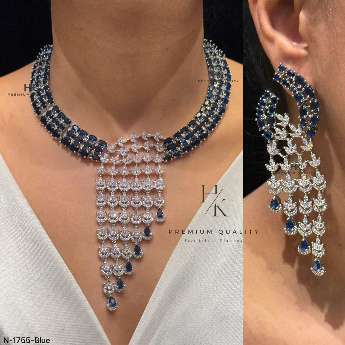 Designer CZ Statement Necklace Set | Matching Tassel Earrings, Bridal Wedding Jewelry