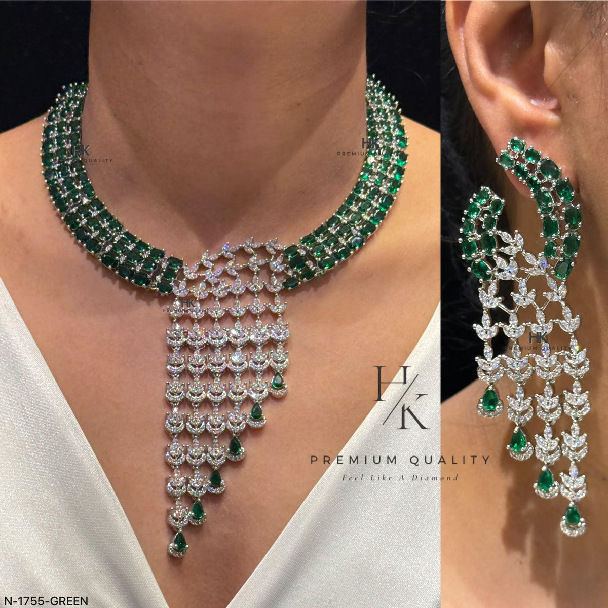 Designer CZ Statement Necklace Set | Matching Tassel Earrings, Bridal Wedding Jewelry