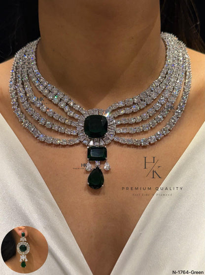 Multi-Layer CZ Necklace and Earrings Set, Bridal Statement Jewelry, Wedding Party Accessory
