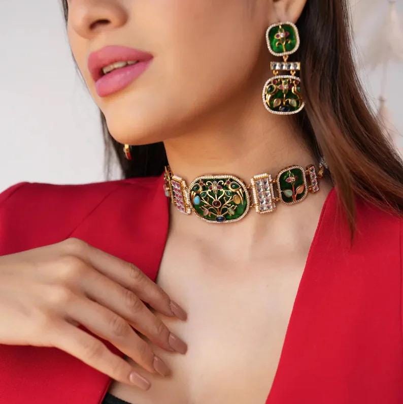 Luxury Nature Inspired Statement Bracelet Set, Handcrafted Designer Bracelet with Matching Earrings, Bridal Jewelry,