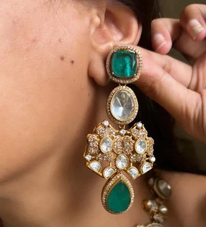 Kundan Statement Necklace Set | Heavy Polki Bridal Choker, Chandelier Earrings | South Asian Wedding Jewelry
