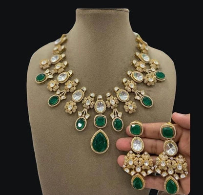 Kundan Statement Necklace Set | Heavy Polki Bridal Choker, Chandelier Earrings | South Asian Wedding Jewelry