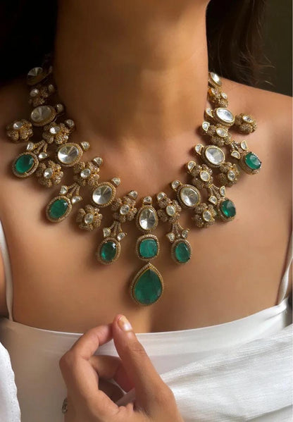 Kundan Statement Necklace Set | Heavy Polki Bridal Choker, Chandelier Earrings | South Asian Wedding Jewelry