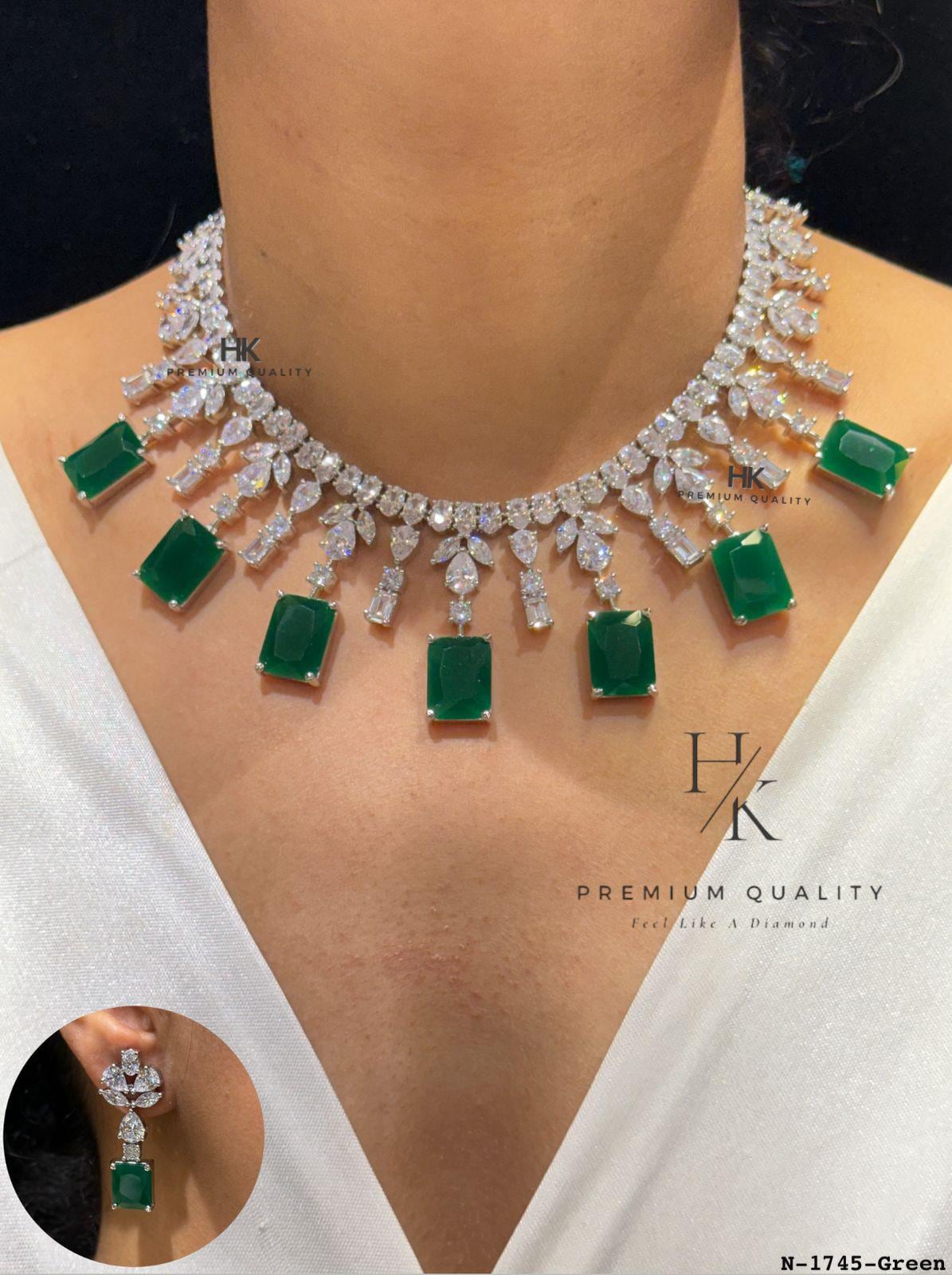 Luxury American Diamond Necklace Set with Statement Earrings | Bridal Wedding Jewelry | CZ Crystal Necklace