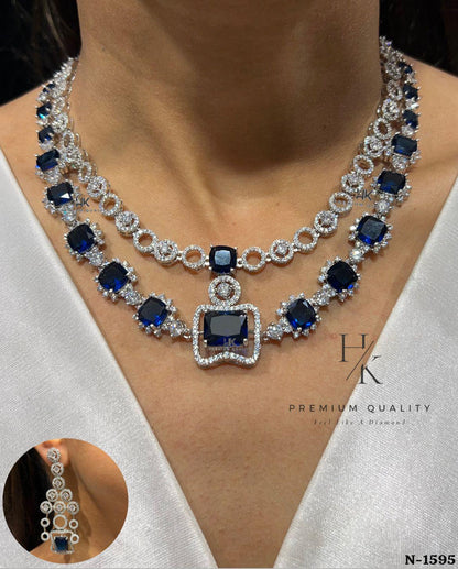 American Diamond Necklace Set | CZ Bridal Chandelier Earrings, Geometric Party Wear
