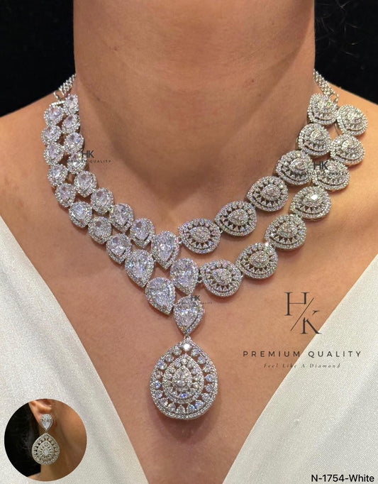 American Diamond Bridal Necklace Set | CZ Teardrop Earrings, Wedding Jewelry