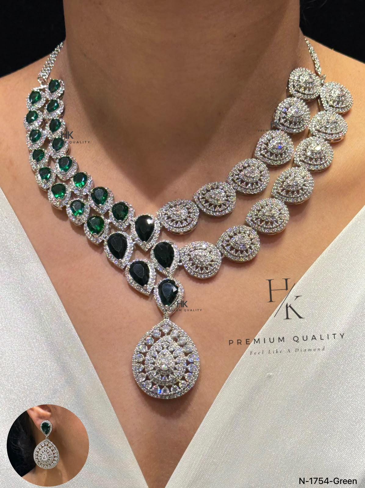 American Diamond Bridal Necklace Set | CZ Teardrop Earrings, Wedding Jewelry