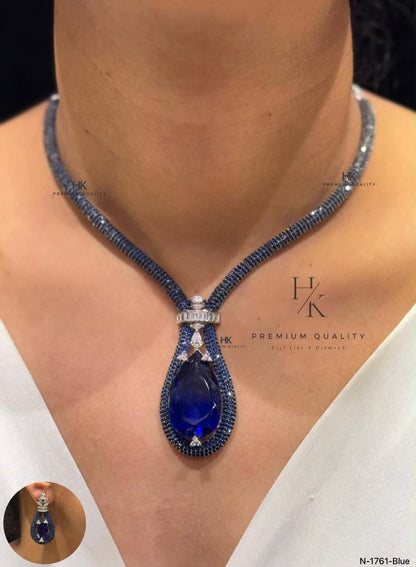 Luxury Statement Pendant Necklace Set with Matching Earrings | Designer CZ Bridal Jewelry | Wedding Necklace