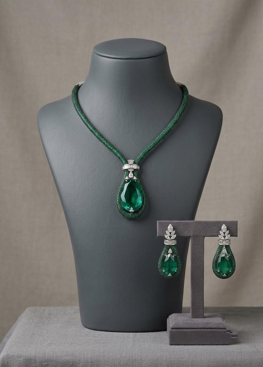 Luxury Statement Pendant Necklace Set with Matching Earrings | Designer CZ Bridal Jewelry | Wedding Necklace
