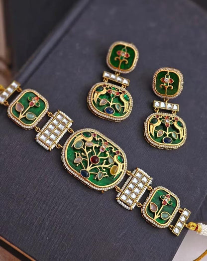 Luxury Nature Inspired Statement Bracelet Set, Handcrafted Designer Bracelet with Matching Earrings, Bridal Jewelry,