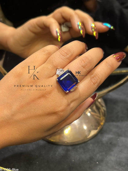 Cushion-Cut Halo Statement Ring, Designer CZ Cocktail Ring, Adjustable Bridal Jewelry