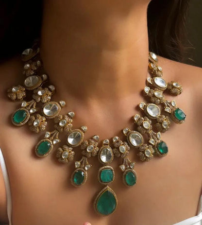 Kundan Statement Necklace Set | Heavy Polki Bridal Choker, Chandelier Earrings | South Asian Wedding Jewelry