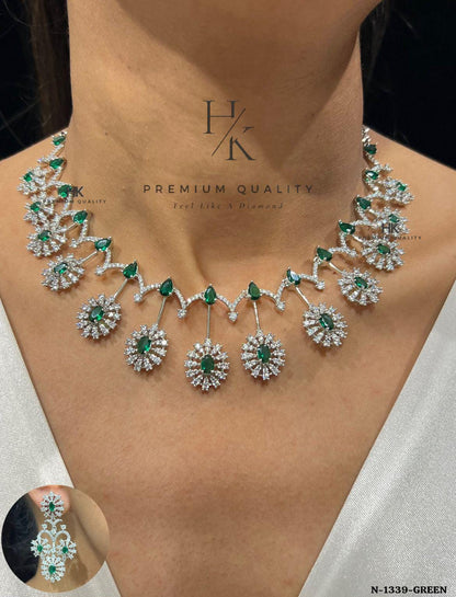 American Diamond Necklace Set with Statement Earrings, Bridal Party Jewelry