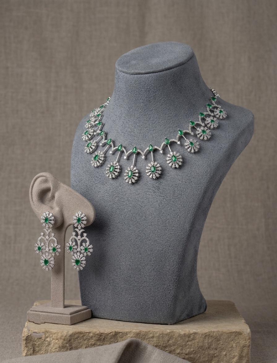 American Diamond Necklace Set with Statement Earrings, Bridal Party Jewelry