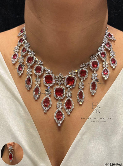 Luxury Bridal Statement Necklace Set, Princess Cut Crystal Wedding Jewelry, Elegant Dangle Earrings