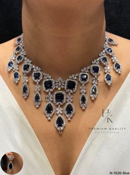 Luxury Bridal Statement Necklace Set, Princess Cut Crystal Wedding Jewelry, Elegant Dangle Earrings
