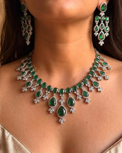 Pear Cut CZ Bridal Necklace Set, Elegant Crystal Wedding Jewelry, Matching Earrings