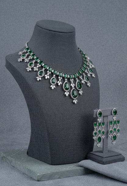 Pear Cut CZ Bridal Necklace Set, Elegant Crystal Wedding Jewelry, Matching Earrings