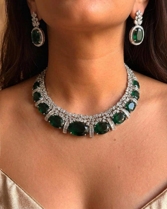 Statement Necklace Set, Oval Cut Crystal, Cubic Zirconia Bridal Jewelry