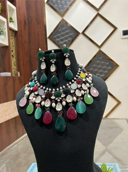 Assorted Carved Stone Kundan Choker Set | Heavy Bridal Polki Statement Necklace & Maang Tikka