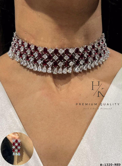 Statement CZ Choker Necklace and Earrings Set, Diamond-Look Bridal Jewelry