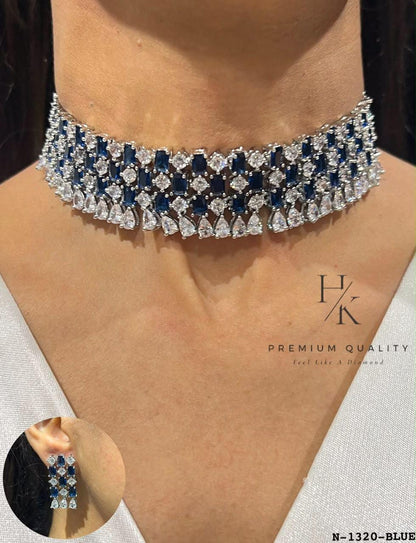 Statement CZ Choker Necklace and Earrings Set, Diamond-Look Bridal Jewelry