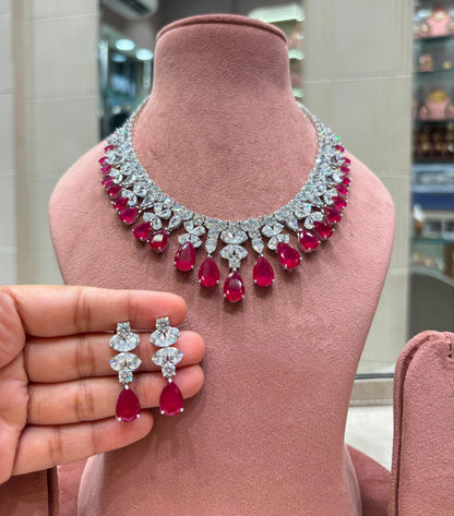 Statement CZ Necklace and Drop Earrings Set, Bridal Wedding Jewelry, Diamond-Look Luxury