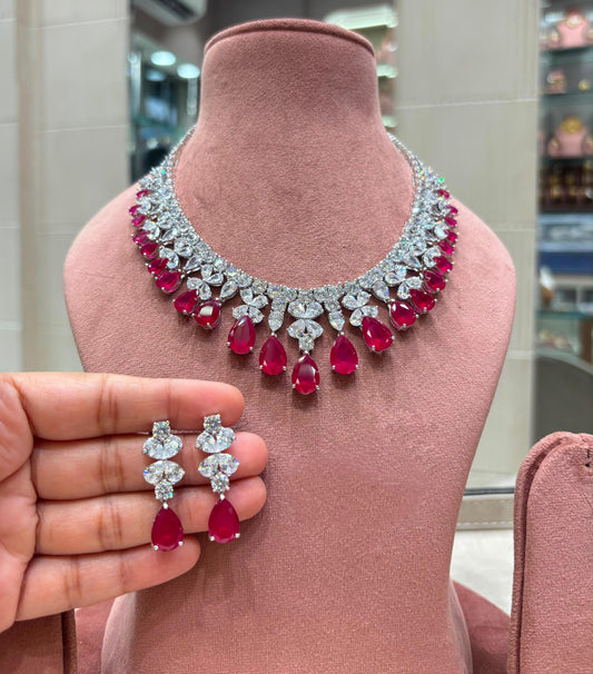 Statement CZ Necklace and Drop Earrings Set, Bridal Wedding Jewelry, Diamond-Look Luxury