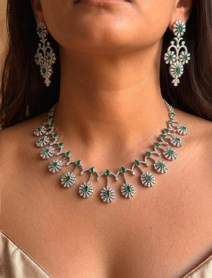 American Diamond Necklace Set with Statement Earrings, Bridal Party Jewelry