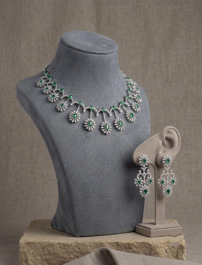 American Diamond Necklace Set with Statement Earrings, Bridal Party Jewelry