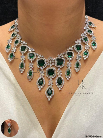 Luxury Bridal Statement Necklace Set, Princess Cut Crystal Wedding Jewelry, Elegant Dangle Earrings