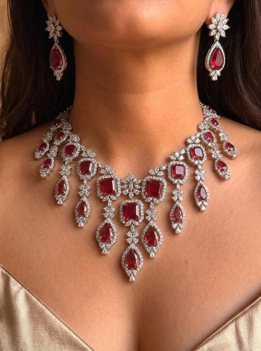 Luxury Bridal Statement Necklace Set, Princess Cut Crystal Wedding Jewelry, Elegant Dangle Earrings