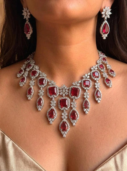 Luxury Bridal Statement Necklace Set, Princess Cut Crystal Wedding Jewelry, Elegant Dangle Earrings