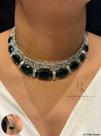 Statement Necklace Set, Oval Cut Crystal, Cubic Zirconia Bridal Jewelry
