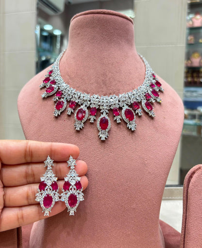 CZ Bridal Necklace Set with Matching Earrings, Floral Statement Wedding Jewelry