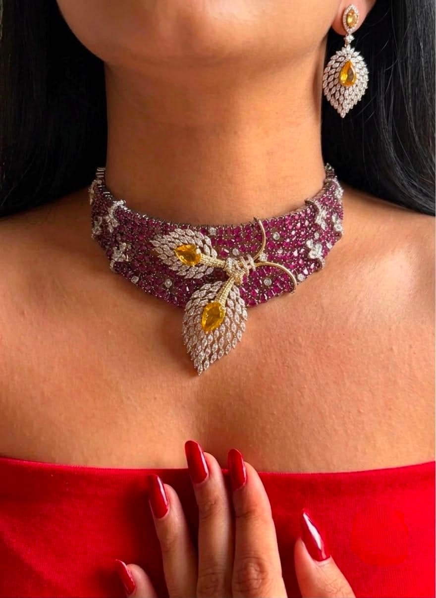 Bridal Kundan Choker Necklace Set, Royal Floral CZ Pendant, Indian Wedding Jewelry