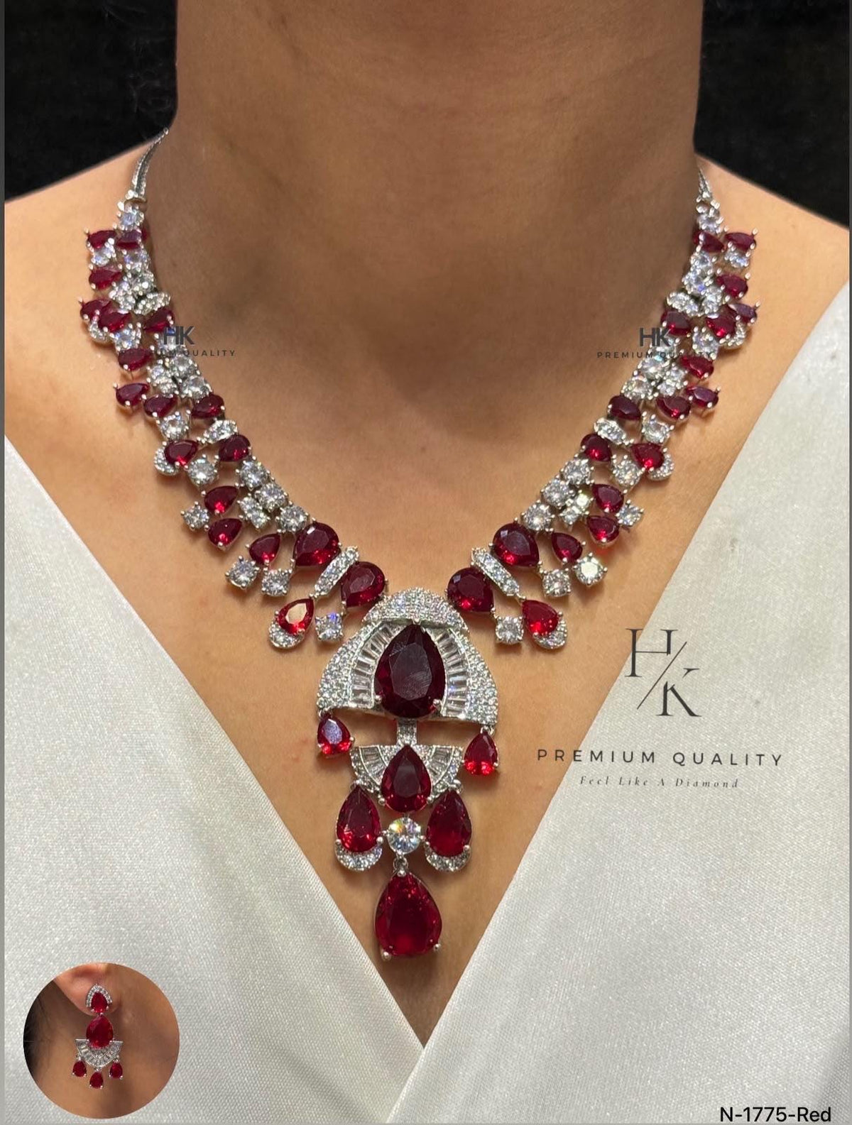 Statement Bridal Necklace Set, Cubic Zirconia Floral Pendant, Brass Alloy Jewelry