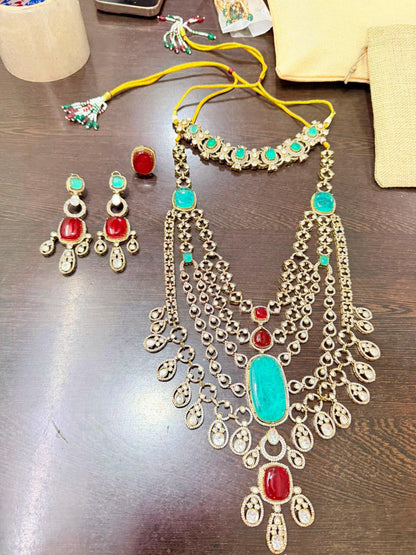 Moissanite Kundan Choker Necklace Set: Punjabi Bridal Jewelry