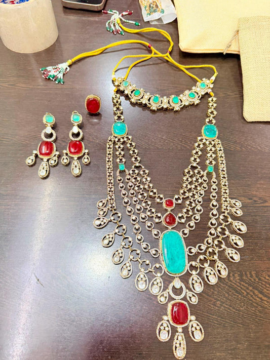 Moissanite Kundan Choker Necklace Set: Punjabi Bridal Jewelry