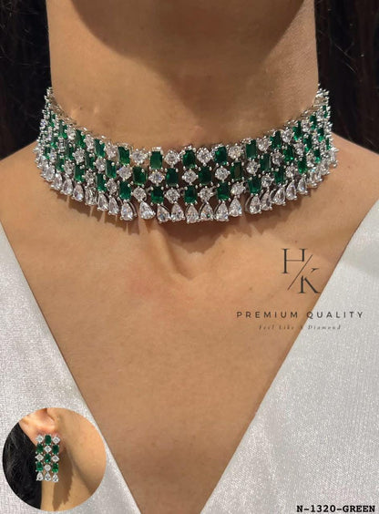 Statement CZ Choker Necklace and Earrings Set, Diamond-Look Bridal Jewelry