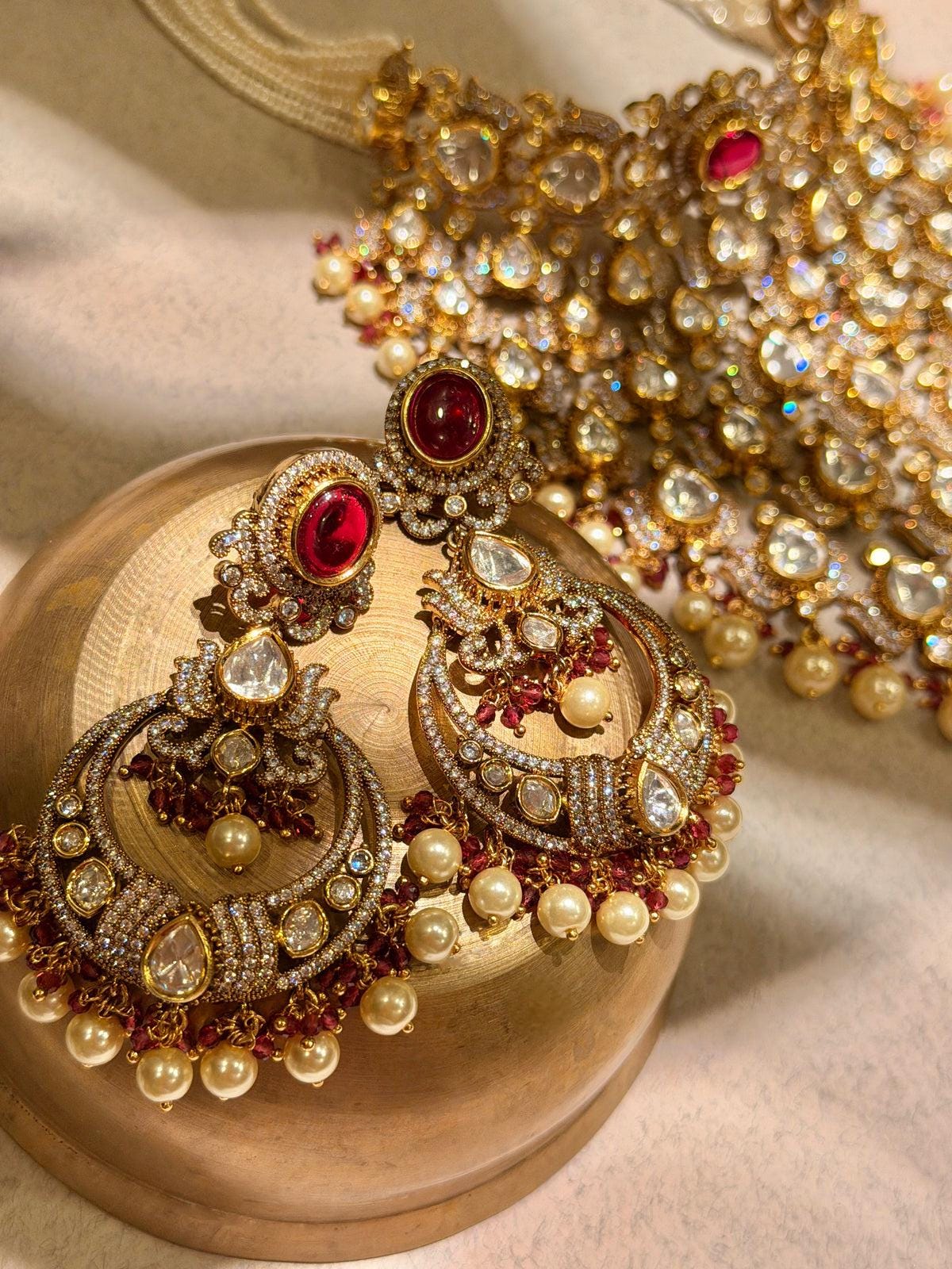 Bridal Polki Pearl Indian Wedding Jewelry  |  Victorian Kundan Choker Necklace Earrings Set
