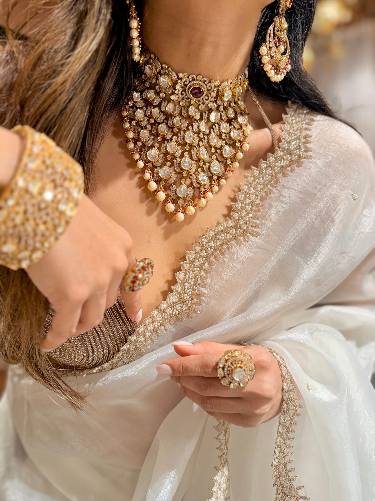 Bridal Polki Pearl Indian Wedding Jewelry  |  Victorian Kundan Choker Necklace Earrings Set