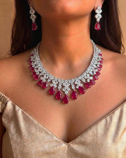 Statement CZ Necklace and Drop Earrings Set, Bridal Wedding Jewelry, Diamond-Look Luxury