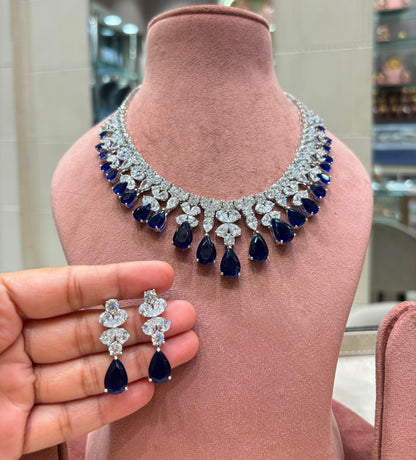 Statement CZ Necklace and Drop Earrings Set, Bridal Wedding Jewelry, Diamond-Look Luxury
