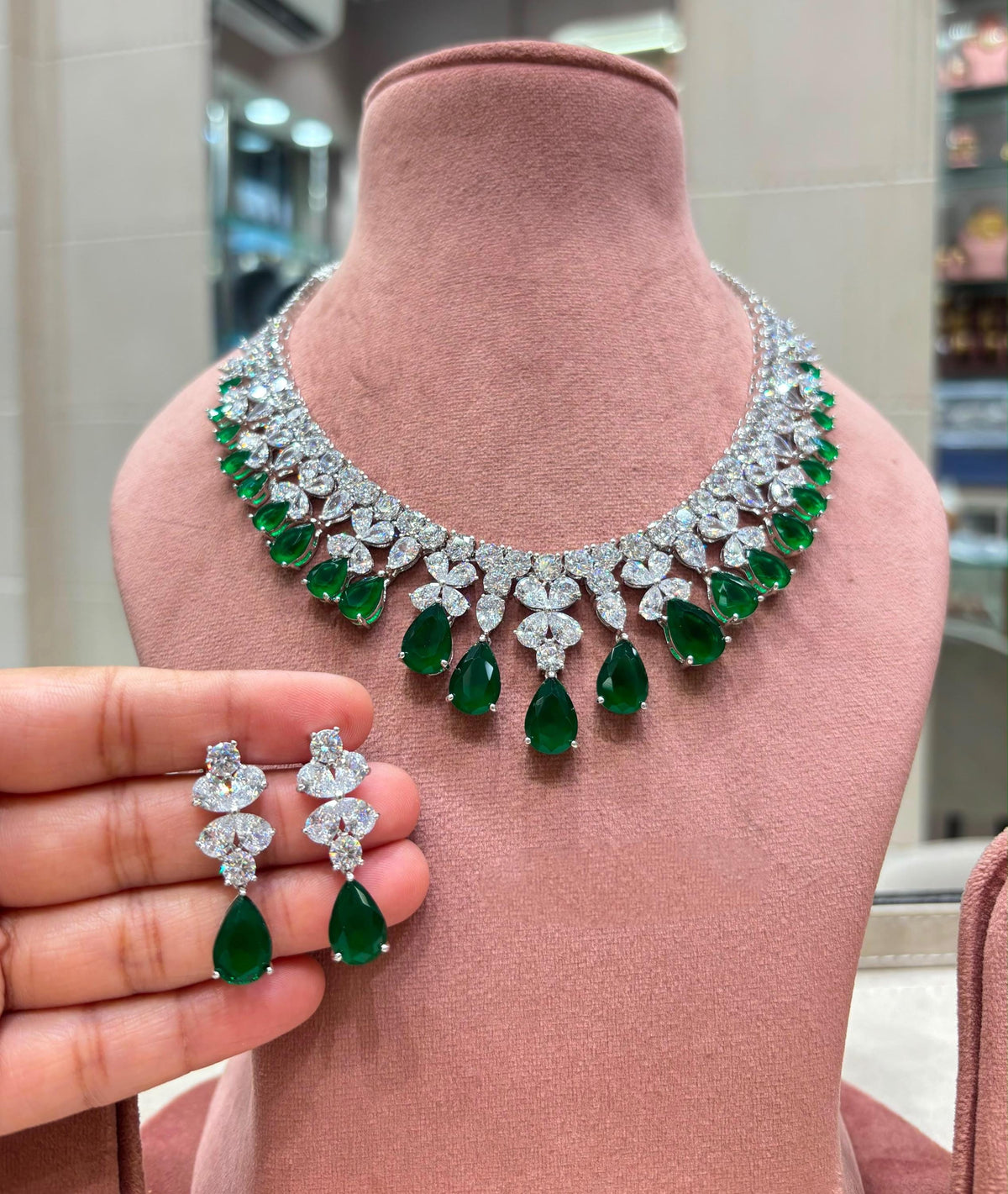 Statement CZ Necklace and Drop Earrings Set, Bridal Wedding Jewelry, Diamond-Look Luxury